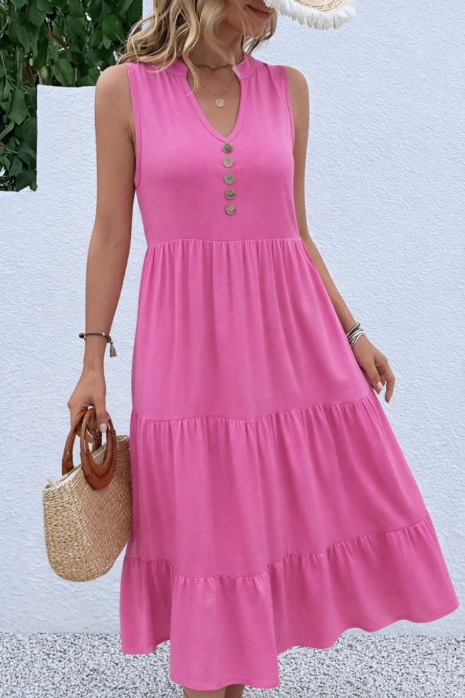Janes Pink Boho Fit And Flare Midi Dress Wholesale Clothing 1