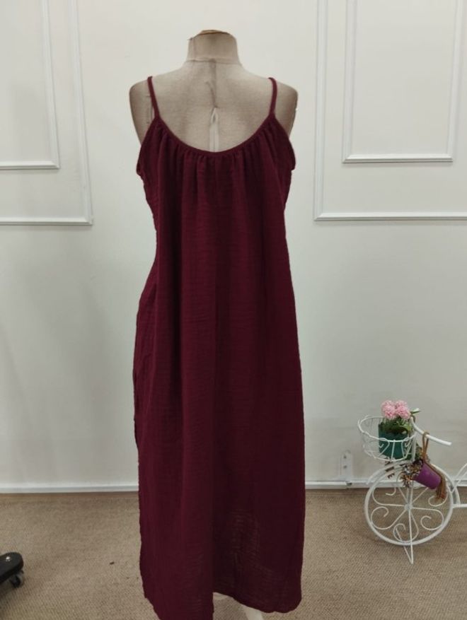 Janes Claret Red Slip Maxi Dress With Cap Sleeves Wholesale Clothing 5