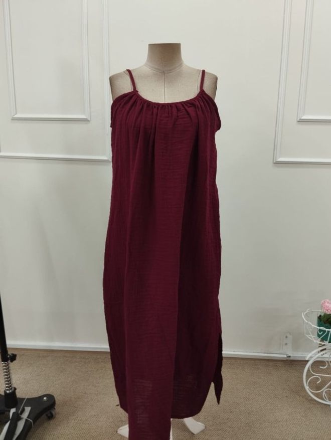 Janes Claret Red Slip Maxi Dress With Cap Sleeves Wholesale Clothing Spring