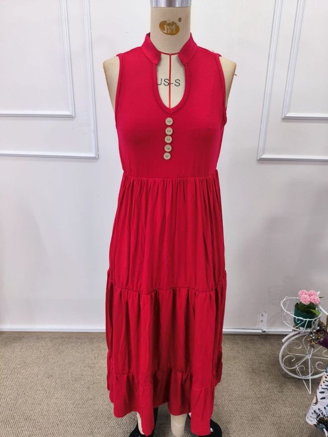 Janes Red Fit And Flare V Neck Midi Dress Wholesale Clothing Boho