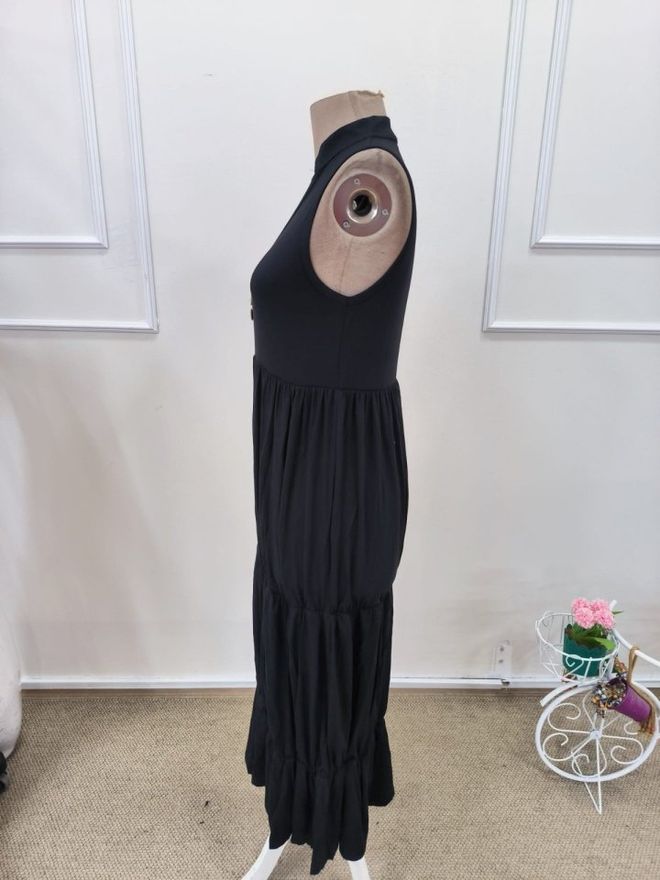 Janes فستان أسود بتصميم مناسب ومتألق بياقة على شكل V بطول ميدي ملابس بالجملة 5