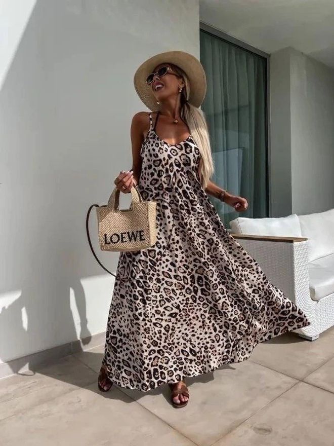 Janes Vestido Maxi Beige Tipo Slip Con Estampado De Leopardo Ropa al por mayor Casual