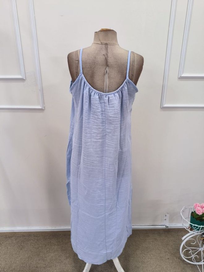 Janes Blue Maxi Slip Dress With Cap Sleeves Wholesale Clothing 5