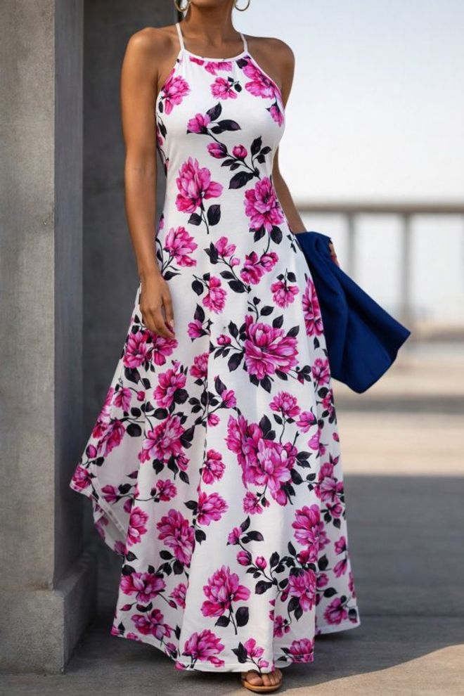 Janes Ασπρο Φλοράλ Αμάνικο Φόρεμα Α line Χονδρικό εμπόριο ενδυμάτων Casual