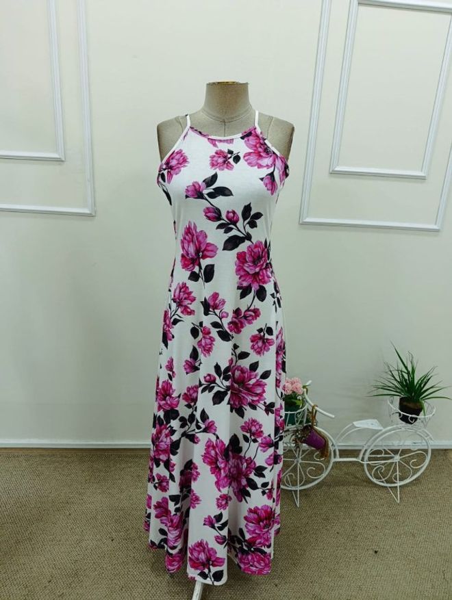 Janes White Floral Sleeveless A Line Dress Wholesale Clothing Spring