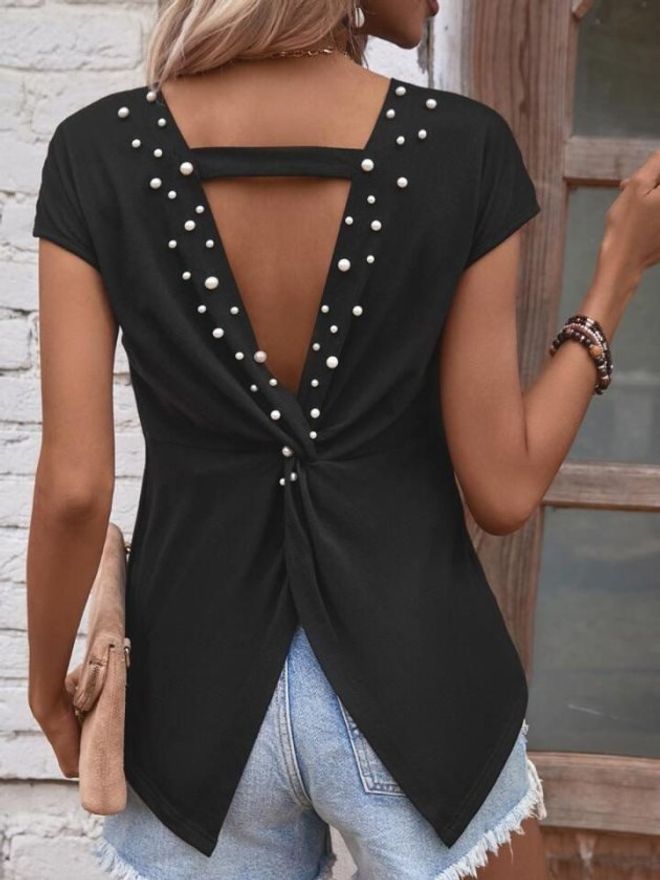 Janes Siyah Şık Günlük Kısa Kollu Bluz Toptan Giyim Gündelik