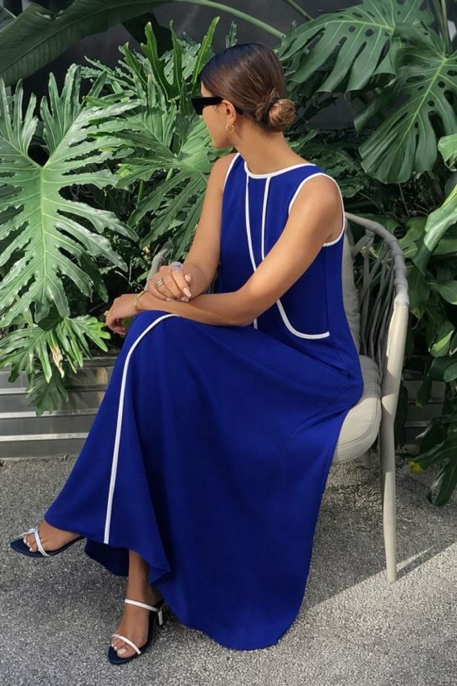 Janes Blue A Line Dress With Cap Sleeves Wholesale Clothing Work