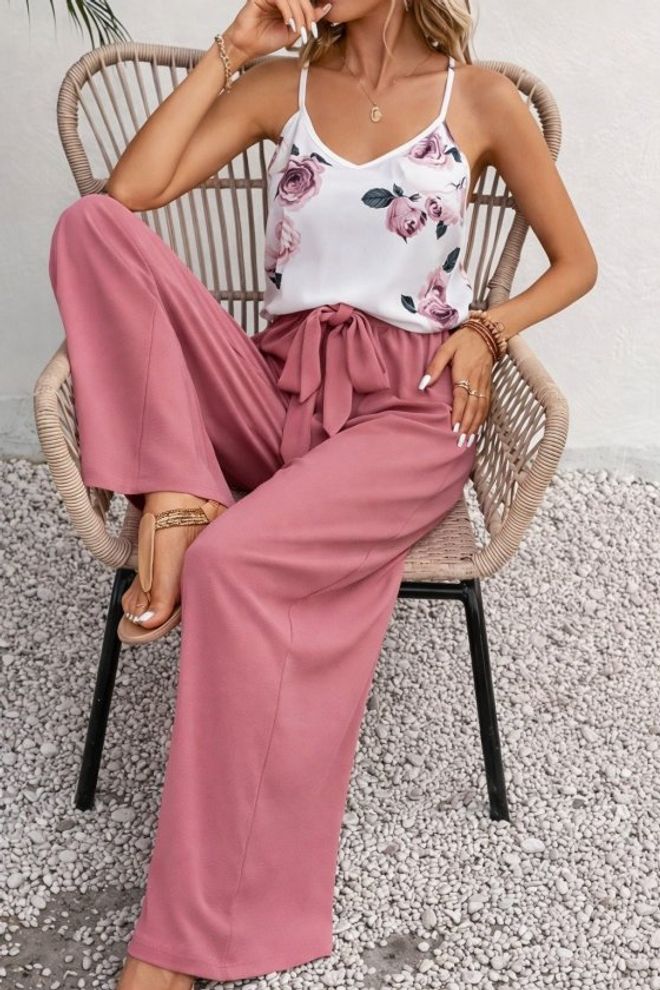 Janes Ružový Kvetinový Boho Palazzo Súprava Veľkoobchod s oblečením Neformálny