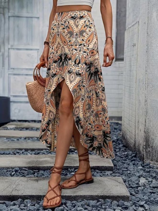 Janes Бежова Бохо Асиметрична Макси Пола Дрехи на едро Небрежен