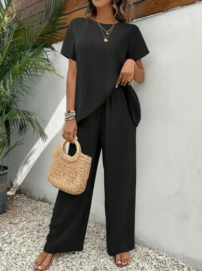 Janes Čierny Pruhovaný Set Palazzo Pre Neformálny A Elegantný Štýl Veľkoobchod s oblečením Skromný