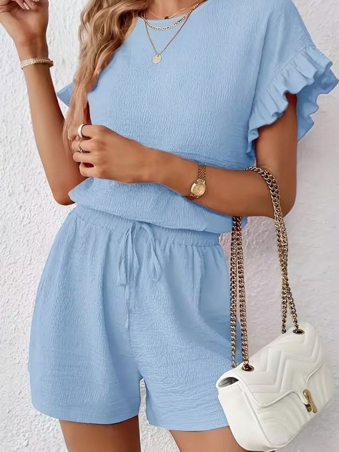 Janes Modrý Ležérny Elegantný Súprava So Zaväzovaním Veľkoobchod s oblečením Skromný