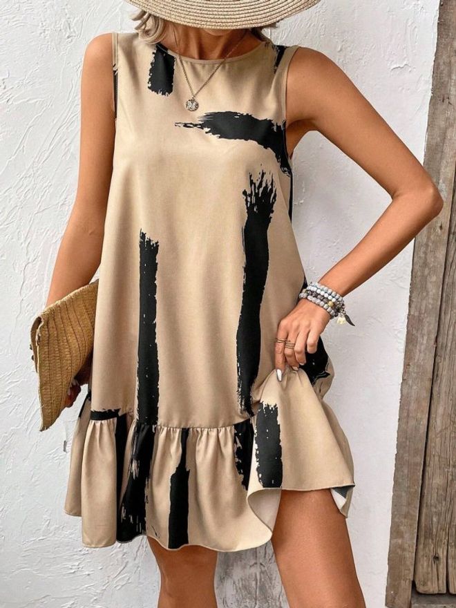 Janes Bež Casual A linijska Obleka Z Kapa Rokavi Oblačila na debelo Ležerno