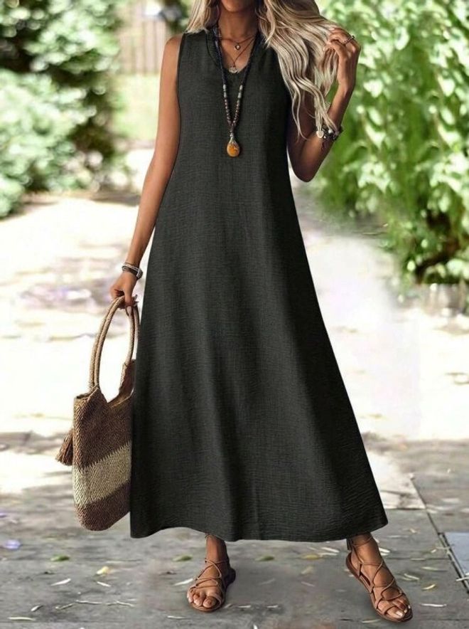 Janes Črna Obleka A linije Priložnostna Boho Elegantna S Kapnastimi Rokavi Oblačila na debelo Skromno