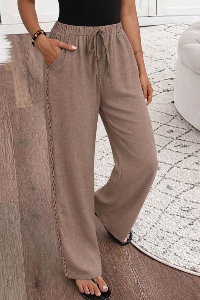 Janes Rjavi Palazzo Hlače Široka Noga Priložnostni Oblačila na debelo Skromno