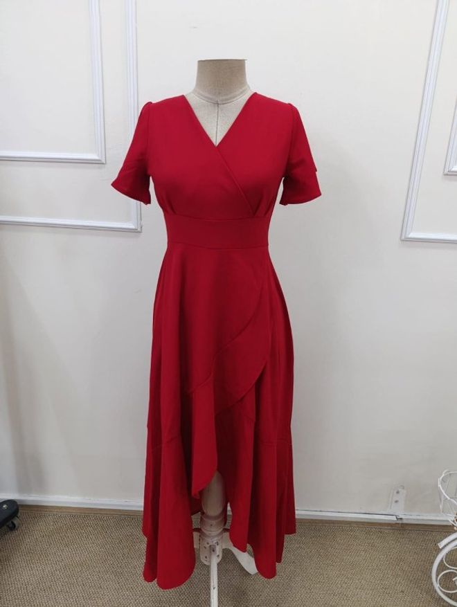 Janes Elegante Bordeauxrode Wikkeljurk Met V hals Groothandel Kleding 5