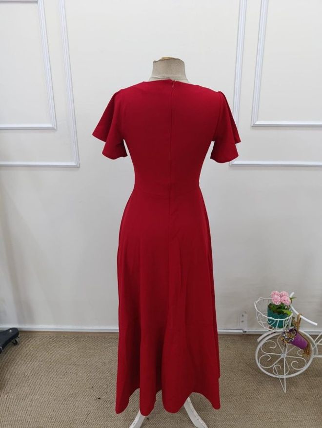 Janes Elegante Bordeauxrode Wikkeljurk Met V hals Groothandel Kleding Cocktail