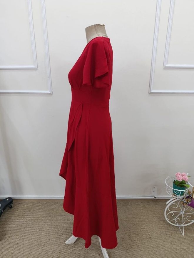 Janes Elegante Bordeauxrode Wikkeljurk Met V hals Groothandel Kleding Zomer