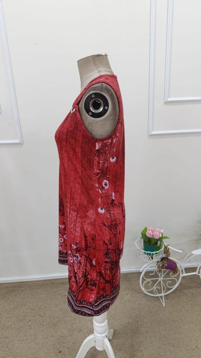 Janes Robe Rouge Mini Sans Manches Style Slip Avec Col En V Et Manches Mancherons Vêtements en gros Boho
