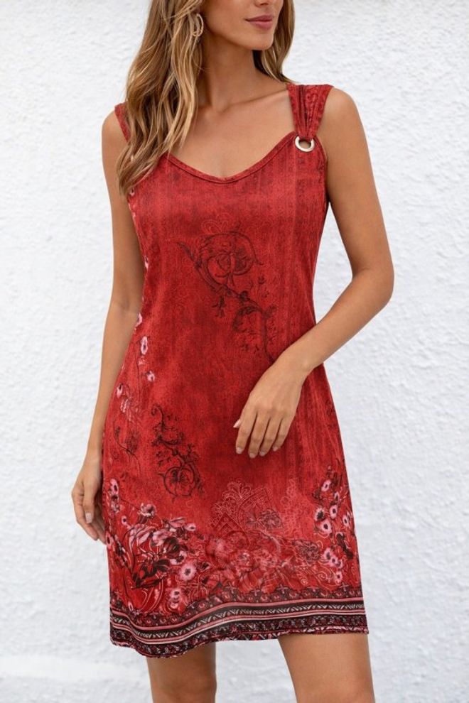 Janes Robe Rouge Mini Sans Manches Style Slip Avec Col En V Et Manches Mancherons Vêtements en gros 1