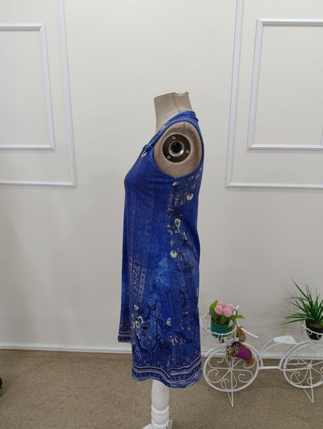 Janes Robe Bleue Décontractée Bohème Florale Mini À Bretelles Avec Encolure En V Et Manchettes Vêtements en gros Boho