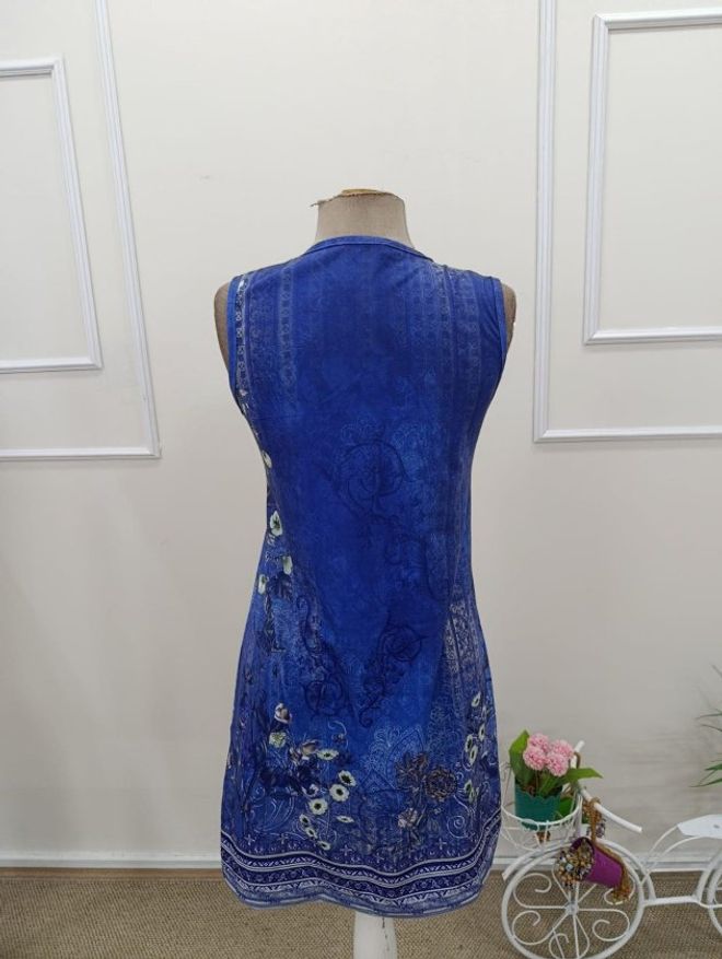 Janes Robe Bleue Décontractée Bohème Florale Mini À Bretelles Avec Encolure En V Et Manchettes Vêtements en gros 5