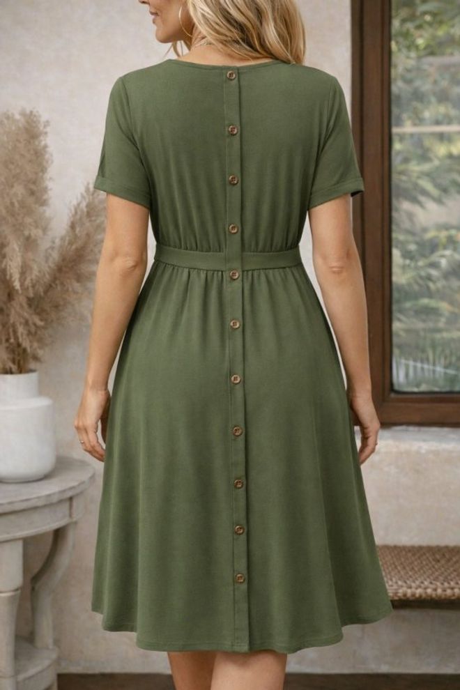 Janes Vestito Verde A Linea Casual Elegante Lunghezza Al Ginocchio Abbigliamento all'ingrosso Casuale