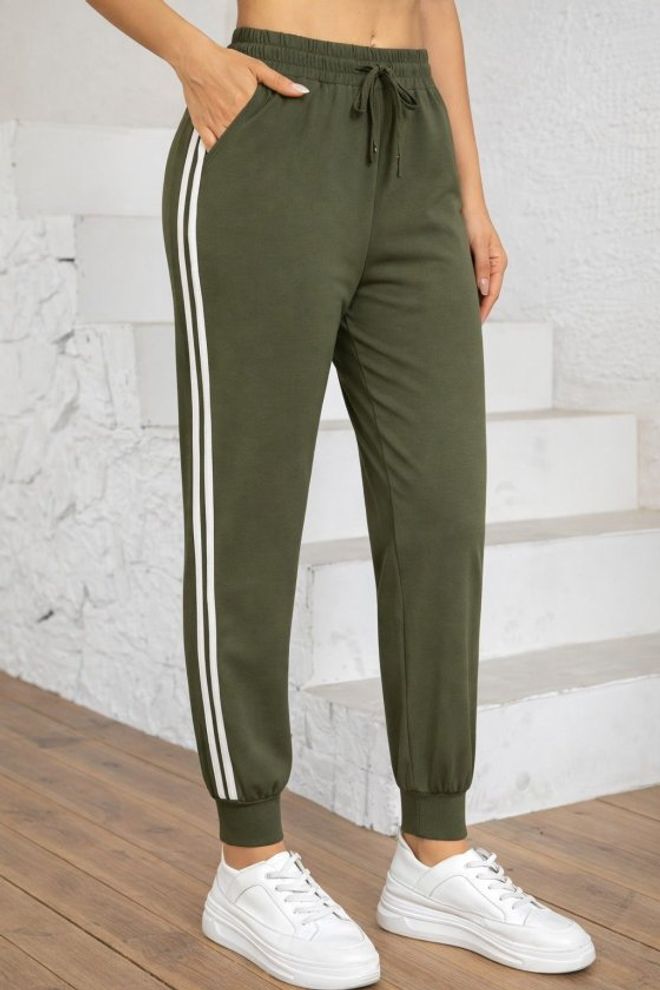 Janes Pantaloni Jogger Verzi Cu Șnur Și Design Cu Dungi Îmbrăcăminte cu ridicata Casual