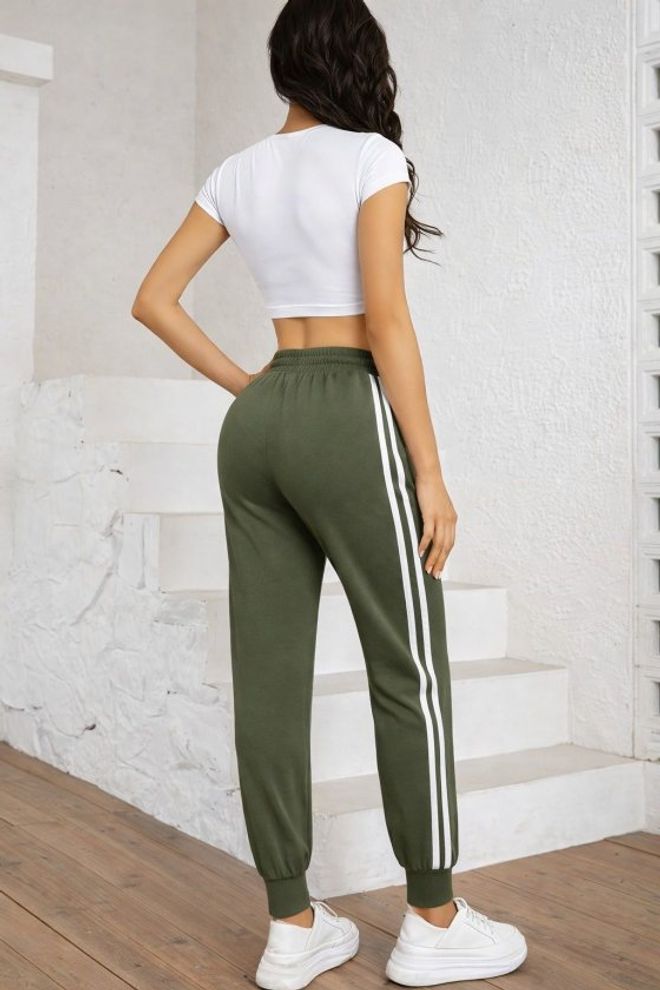 Janes Зеленые Джоггеры Со Шнурком И Полосатым Дизайном Оптовая продажа одежды Бездельничать