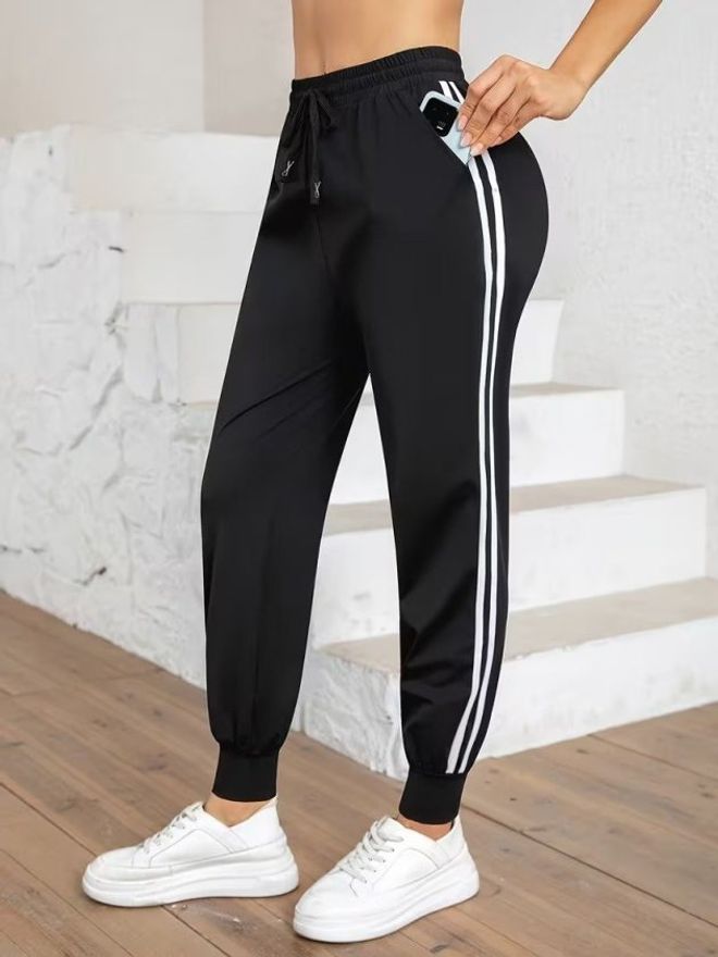 Janes Черные Штаны Джоггер Высокая Талия В Полоску Спорт Длинные Оптовая продажа одежды 1
