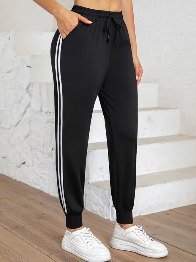 Janes Черные Штаны Джоггер Высокая Талия В Полоску Спорт Длинные Оптовая продажа одежды Повседневный