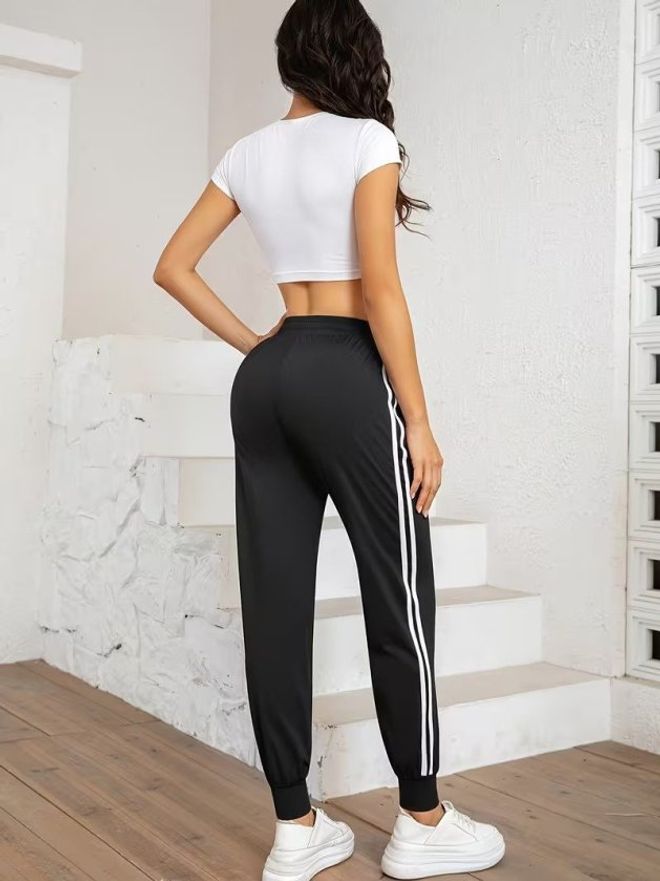 Janes Черные Штаны Джоггер Высокая Талия В Полоску Спорт Длинные Оптовая продажа одежды Виды спорта