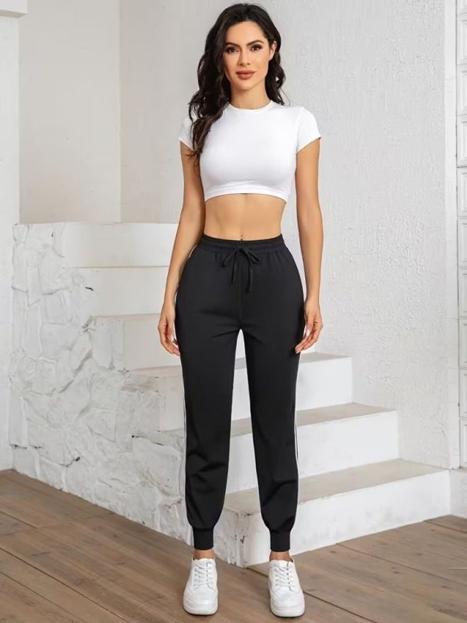 Janes Черные Штаны Джоггер Высокая Талия В Полоску Спорт Длинные Оптовая продажа одежды Весна