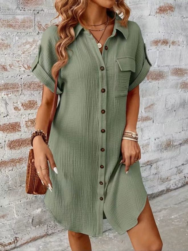 Janes Vestito Camicia Casual Verde Con Maniche Ad Aletta Abbigliamento all'ingrosso Casuale