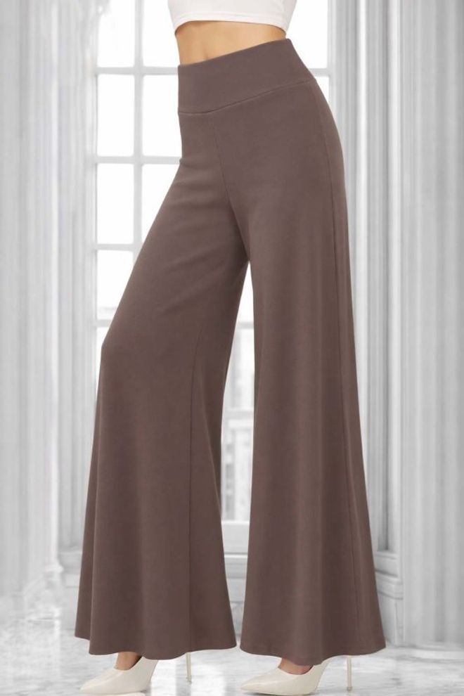 Janes Braune Palazzo Hose Mit Hohem Bund Weitem Bein Und Lang Großhandelskleidung Modest