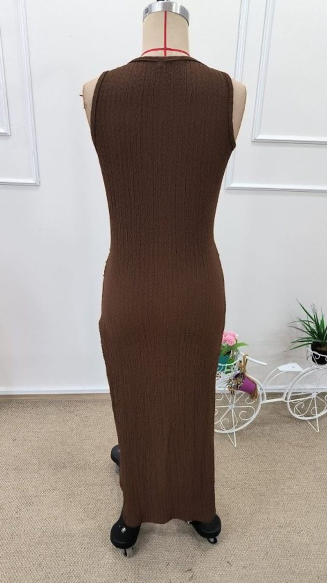 Janes Brown Bodycon Sleeveless Dress Wholesale Clothing Sexy