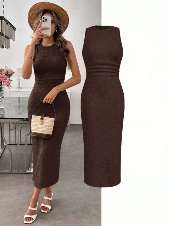 Janes Hnedé Bodycon Šaty Bez Rukávov Veľkoobchod s oblečením Neformálny