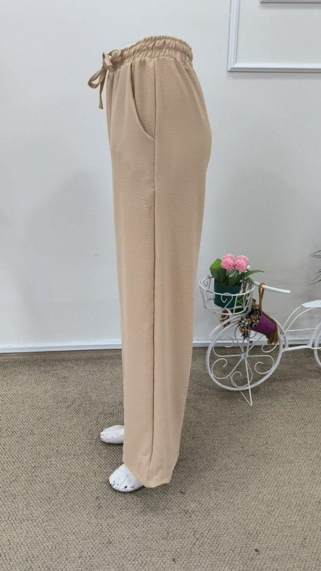Janes Calças Palazzo Bege Casuais Com Cordão Roupas por atacado 5