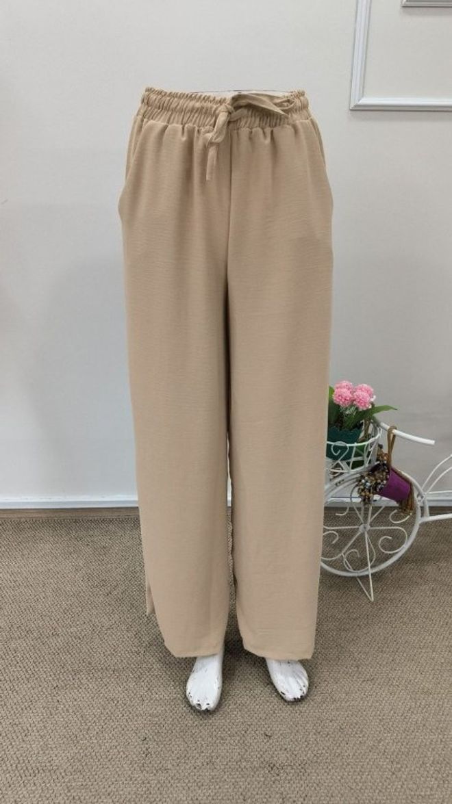 Janes Calças Palazzo Bege Casuais Com Cordão Roupas por atacado Primavera