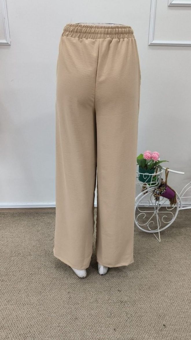Janes Calças Palazzo Bege Casuais Com Cordão Roupas por atacado 4