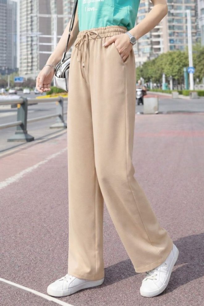 Janes Calças Palazzo Bege Casuais Com Cordão Roupas por atacado A relaxar