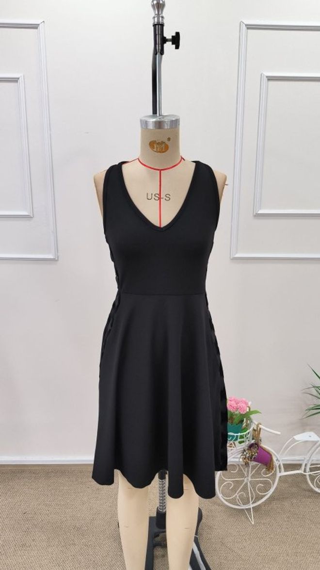 Janes Vestido Preto Sexy Casual Em Linha A Mini Roupas por atacado Sensual