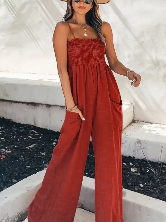 Janes Красный Безрукавный Комбинезон С Квадратным Вырезом Повседневный Оптовая продажа одежды Повседневный