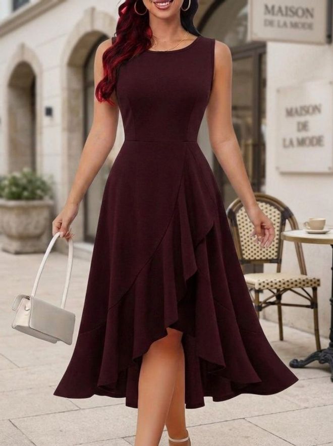 red fit and flare dress Jovani 42802 Jersey Fit-N-Flare RED / 4 featuring a fit and flare silhouette to show off your curves and a shallow boat neckline which is really flattering on any woman Red 100% Cotton Asymmetrical Fit