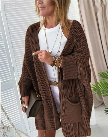 Hurtowa modelka nosi  Kardigan - Brązowy
, turecka hurtownia Sweter rozpinany firmy Janes