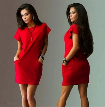 A wholesale clothing model wears  Dress - Red
, Turkish wholesale Dress of Janes