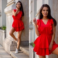 Een kledingmodel uit de groothandel draagt 41692 - Dress - Red, Turkse groothandel Jurk van Janes