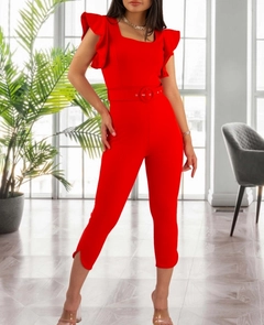Una modella di abbigliamento all'ingrosso indossa 41762 - Overalls - Red, vendita all'ingrosso turca di Tuta di Janes