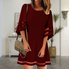 Een kledingmodel uit de groothandel draagt 41877 - Dress - Claret Red, Turkse groothandel Jurk van Janes