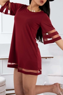 Una modelo de ropa al por mayor lleva 41877 - Dress - Claret Red, Vestido turco al por mayor de Janes