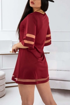 A wholesale clothing model wears 41877 - Dress - Claret Red, Turkish wholesale Dress of Janes